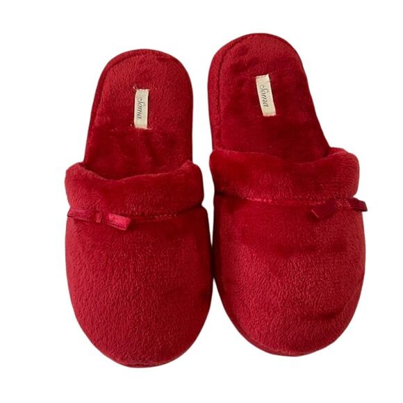 Soma, Women's Embraceable Plush Slippers in Ruby Red W/Bow - Picture 1 of 5